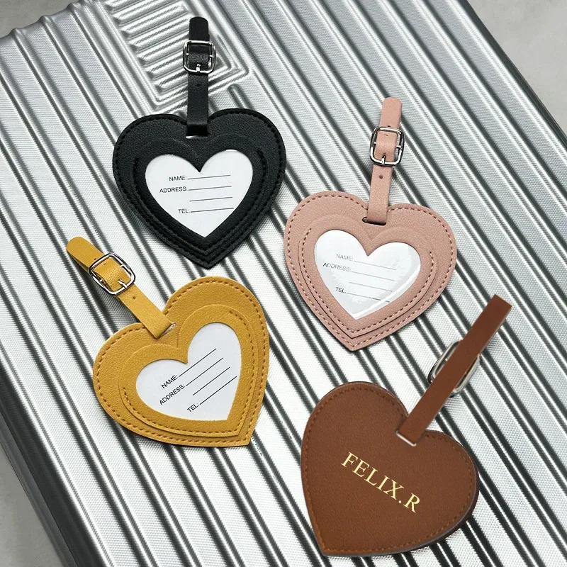 étiquette de bagage de voyage en forme de cœur, personnalisable avec initiales, étiquette de valise de luxe pour affaires, gravure de nom, pendentif de sac à main en pu, vente en gros, cadeau de mariage