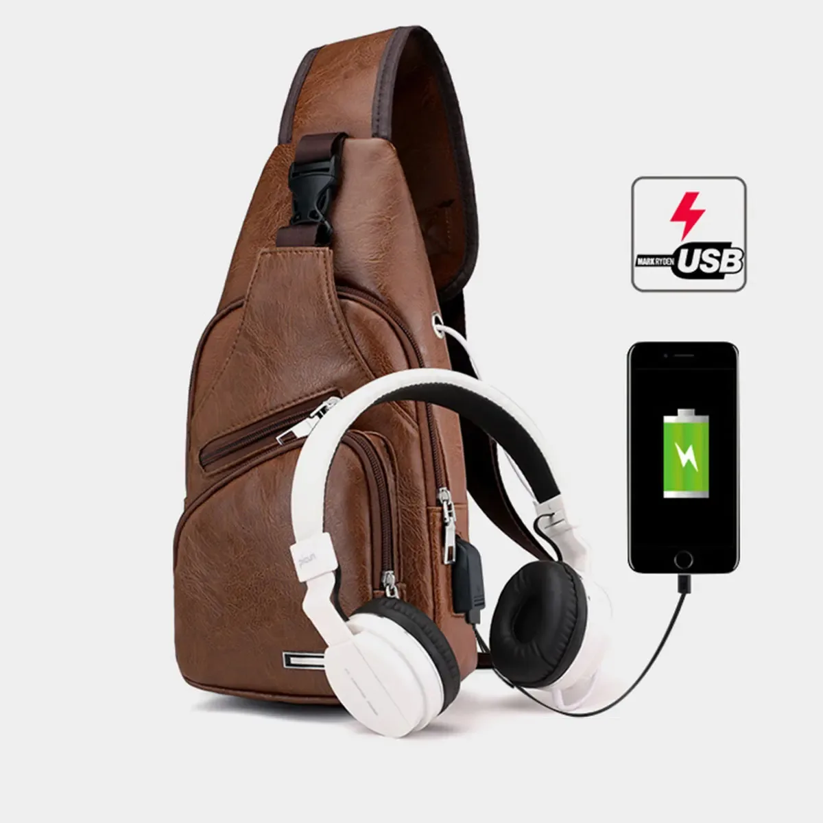 nouveau sac à bandoulière décontracté pour homme, sac de poitrine grande capacité pour sports de plein air, sac bandoulière multifonctionnel en pu pour homme
