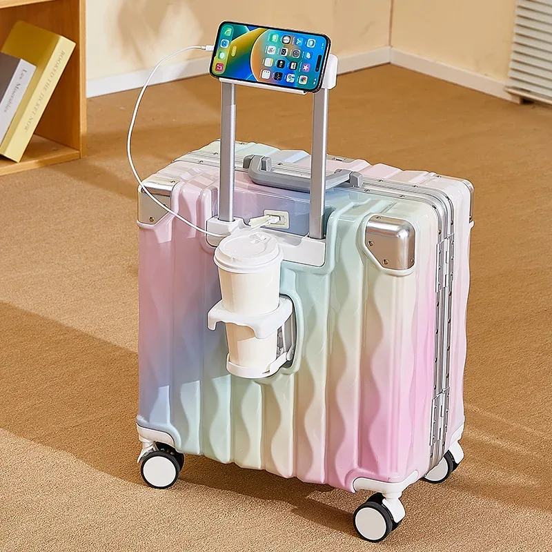 valise 18 "20" mot de passe boîtier de chariot valise cabine de voyage petit bagage avec porte-gobelet usb support pour téléphone valise bagage de voyage