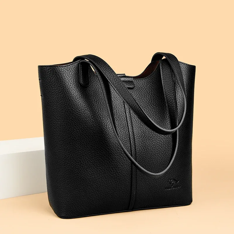 sac à bandoulière en cuir souple pour femmes, marque authentique, fourre-tout décontracté, couleur unie, sac à main design simple, sac de transport