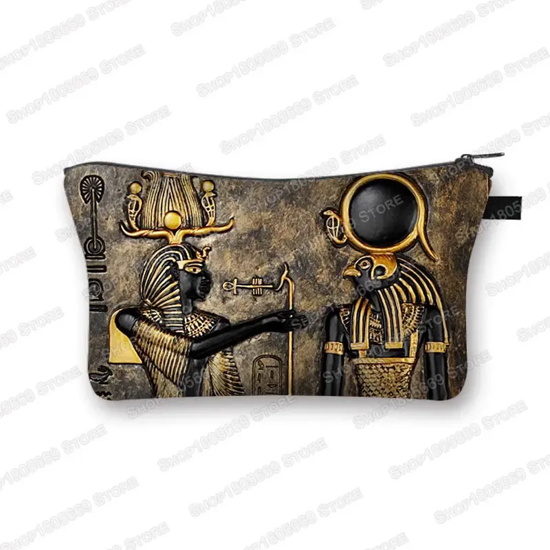 trousse de toilette à imprimé art égyptien pour femmes, trousse de maquillage, sac de toilette, petit sac à main, porte-rouge à lèvres
