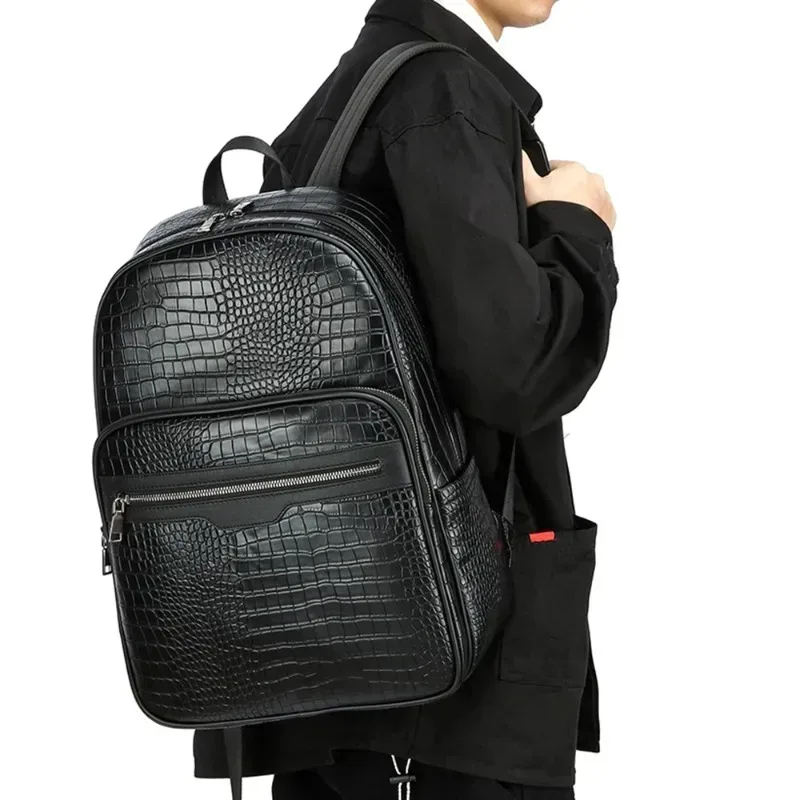 mode hommes sac à dos de luxe alligator cuir sac à dos hommes 14 pouces sacs à dos d'ordinateur portable mâle grande capacité sacs de voyage softbacks
