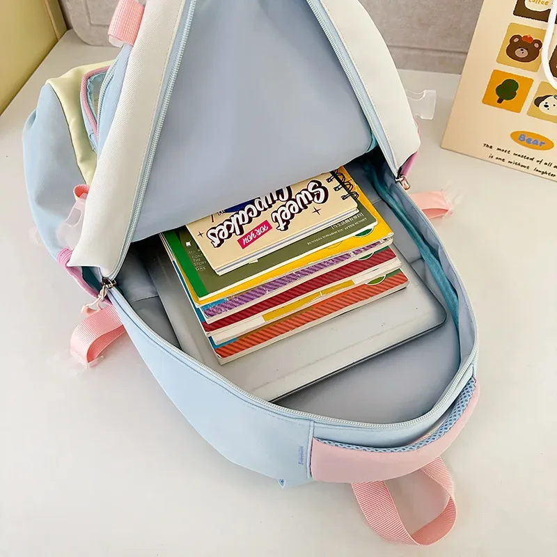 sac à dos coréen à nœud papillon, grande capacité, esthétique soignée, couleur transparente contrastante, pour l'école