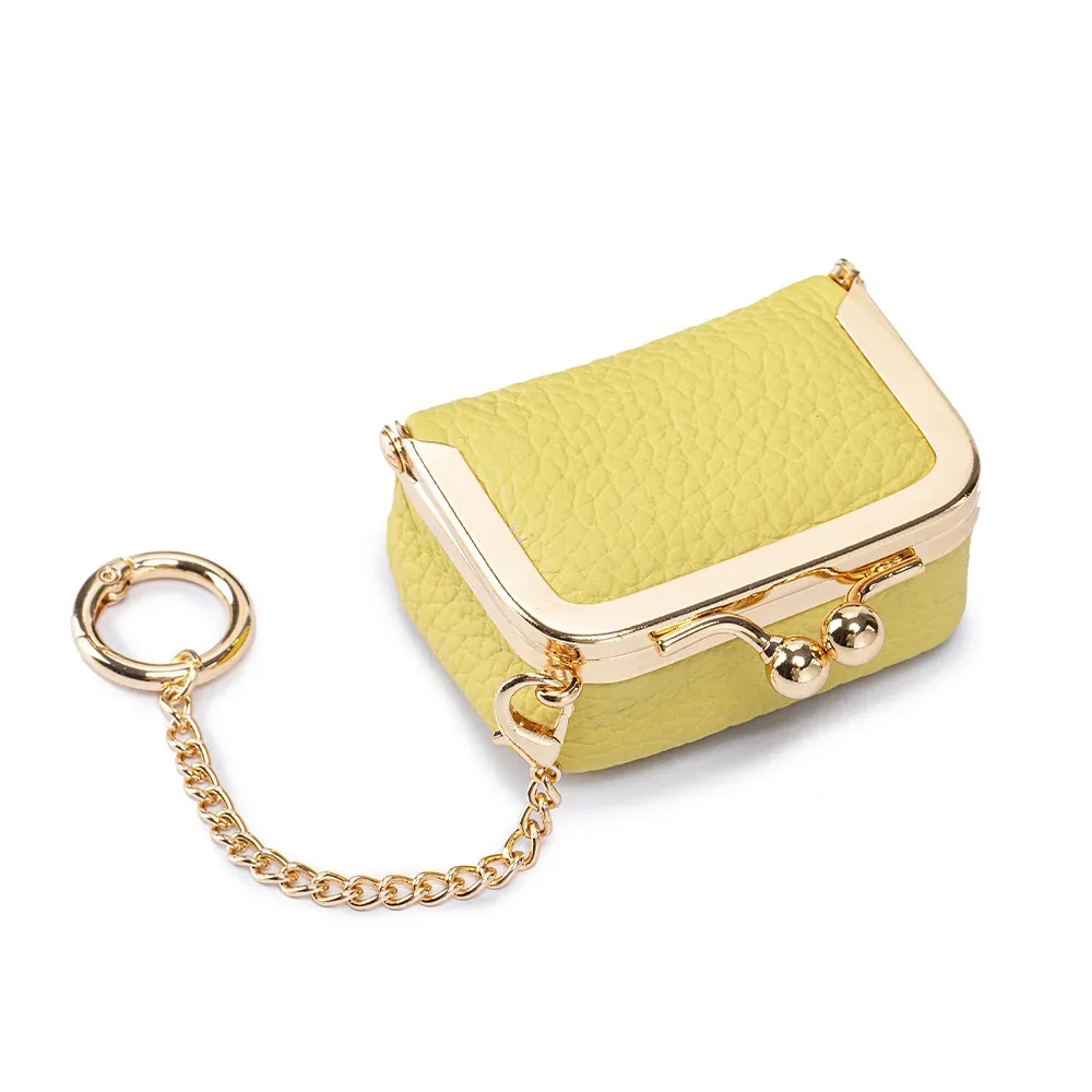 porte-monnaie miniature en cuir véritable avec fermoir à pression et chaîne, petite pochette à fermoir pour femmes, sac de rangement pour bijoux, porte-monnaie compact et solide.