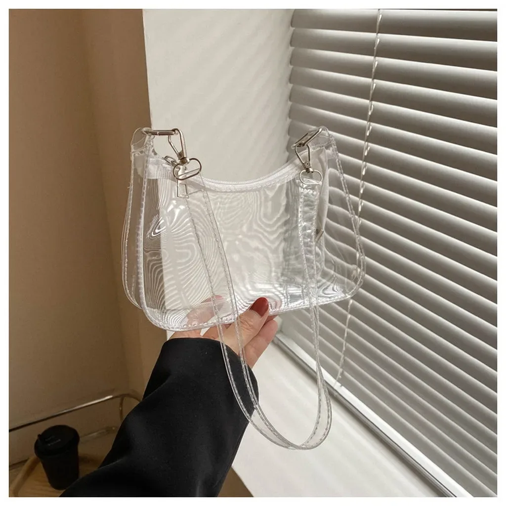 sac à bandoulière en pvc polyvalent pour femmes, sac sous le bras couleur bonbon, sac à main transparent tendance pour les rendez-vous et les trajets quotidiens
