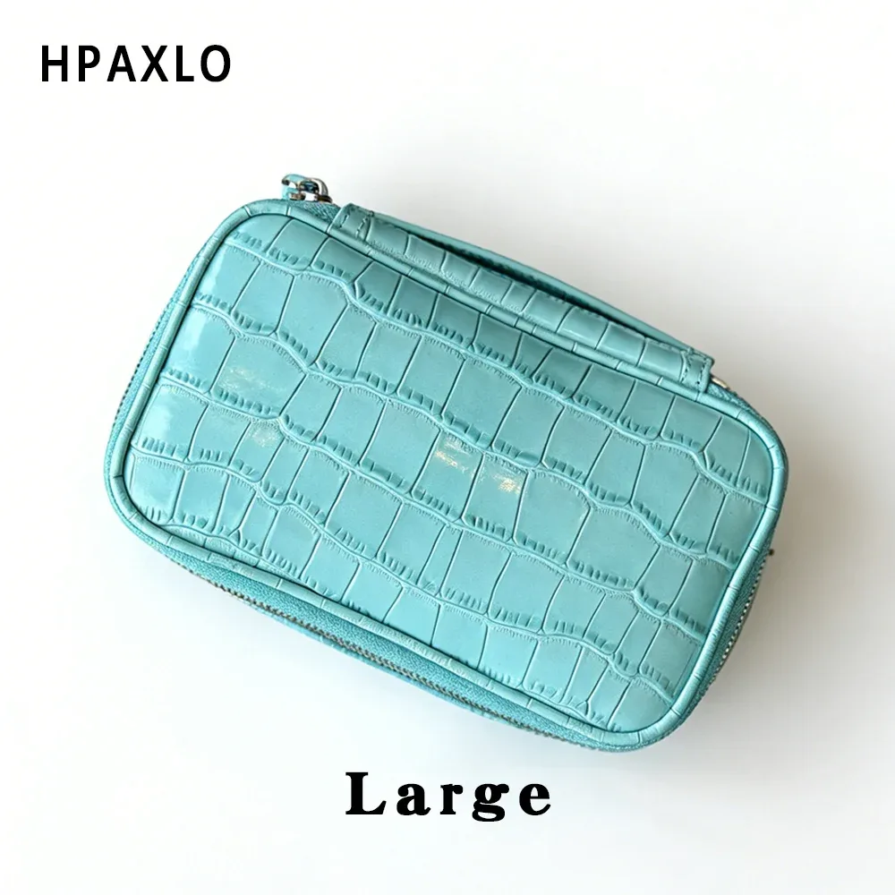 trousse de maquillage en cuir pleine fleur imprimé crocodile bleu, sac de toilette, cadeau femme, étui cosmétique, organisateur de maquillage de voyage