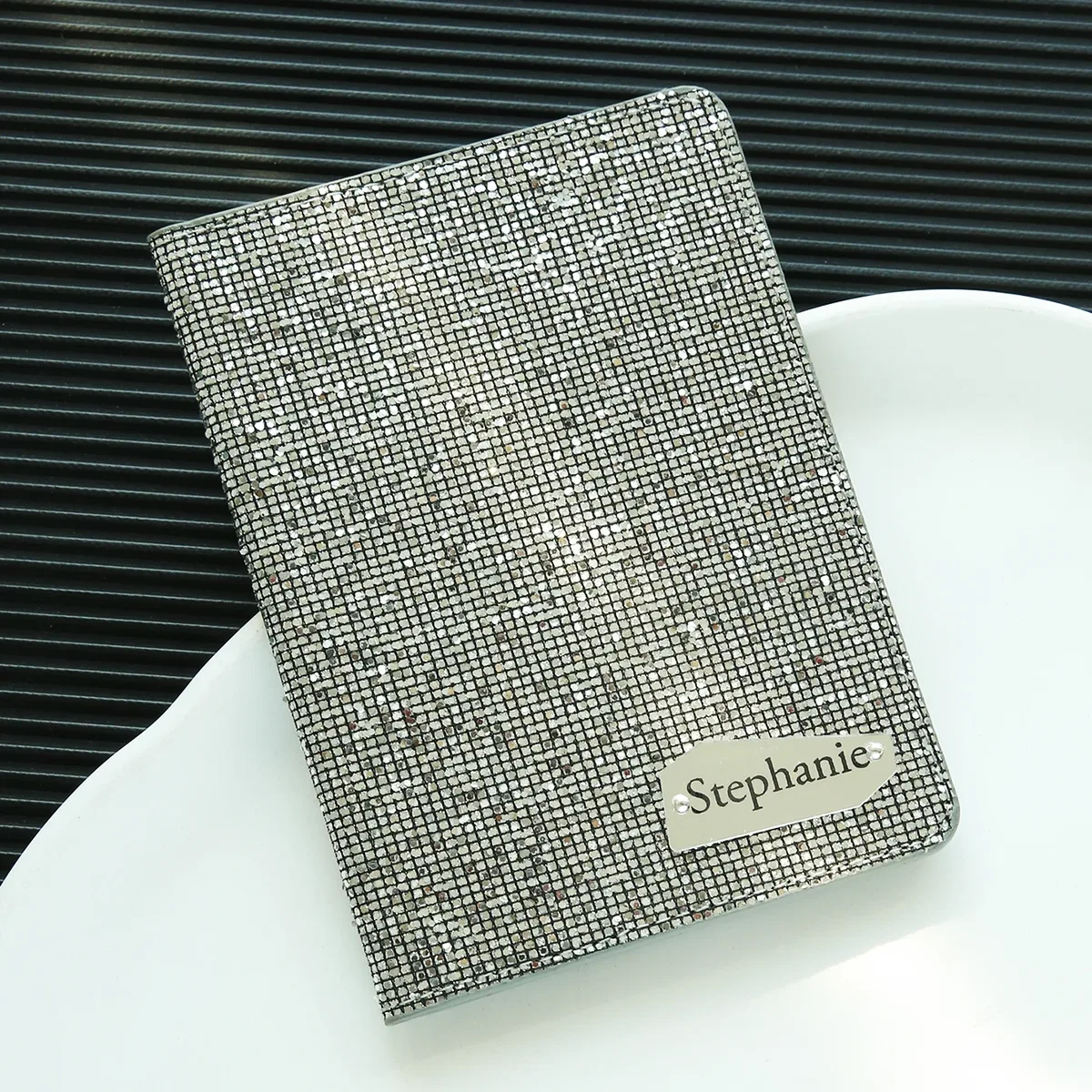 porte-passeport avec nom personnalisé, 1 pièce, avec boule disco, paillettes, porte-passeport unique personnalisé avec étiquette nominative miroir brillant