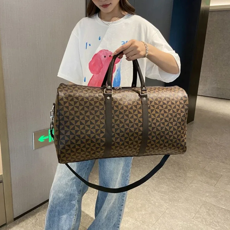 sacs de voyage rétro géométriques exquis en pu pour femmes, sacs de voyage de grande capacité, sacs à bandoulière classiques de haute qualité aux couleurs assorties, 2026