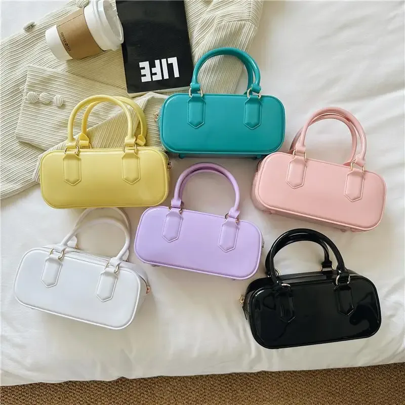 sac à main hobos en gelée de couleur unie, sac à bandoulière décontracté résistant à la saleté, sacoche à bandoulière étanche en pvc, sac de rangement de cosmétiques