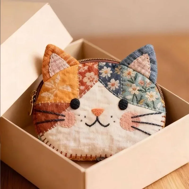 porte-monnaie pour chat de style japonais avec blocs de couleur, trousse de maquillage mignonne et élégante, sac de rangement pour fournitures scolaires, avec ensemble de règles, organisateur portable de petits objets à motif de dessin animé, rangement pour cosmétiques