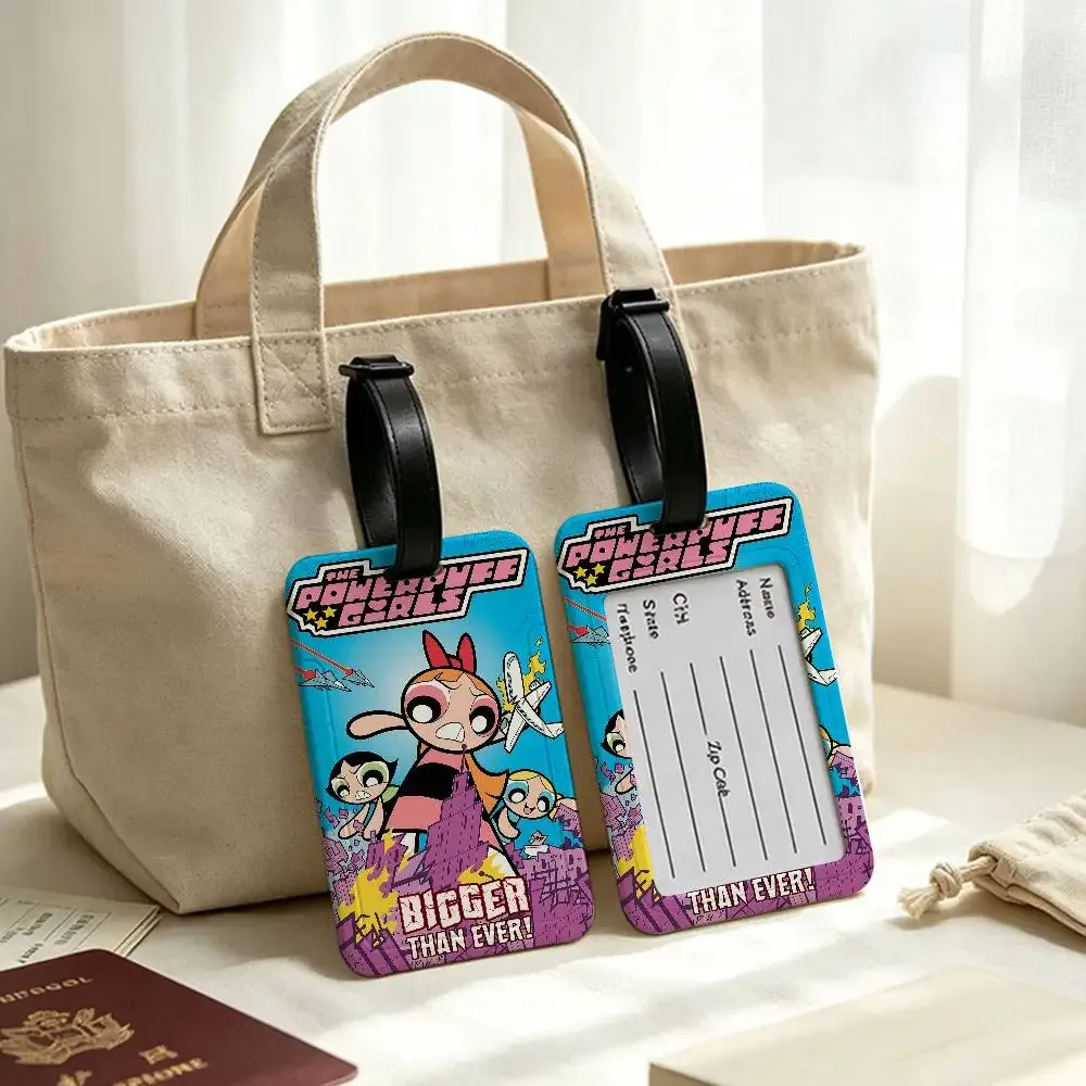 porte-carte d'informations en pvc the-powerpuffs-g-girls, étiquette de bagage anti-perte, étiquette de nom imperméable pour les voyages