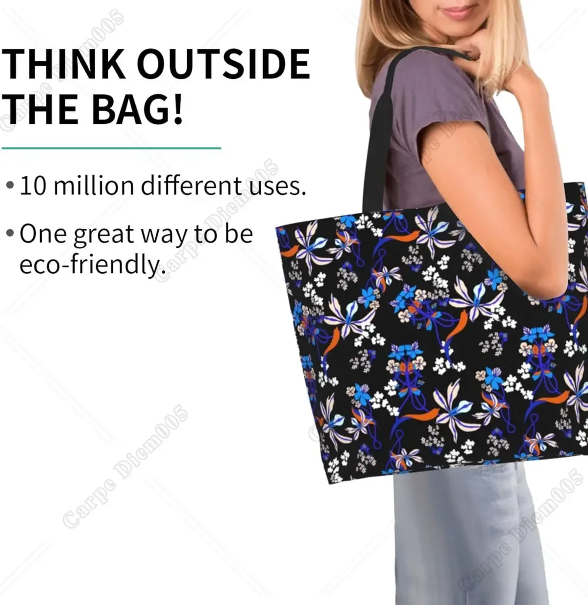 sac fourre-tout floral bleu vintage pour femme, grand sac réutilisable pour femme, sac initié à la mode, sac à main pour le bureau, le shopping, le voyage