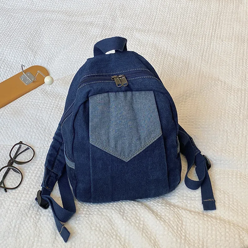 nouveau sac à dos en denim brodé avec n'importe quel nom, sac de voyage personnalisé à la mode avec couleur contrastée pour les déplacements et les loisirs en plein air