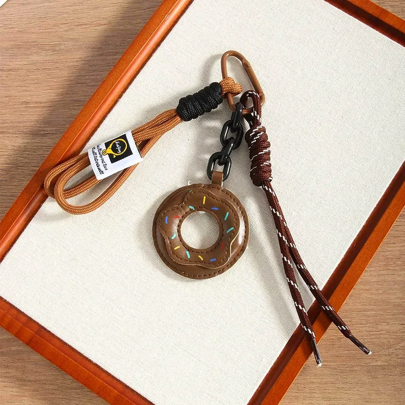 porte-clés créatif en cuir pu en forme de donut, pendentif de sac en corde tressée mignon, accessoires de décoration de sac à dos coréen simple et tendance, cadeau