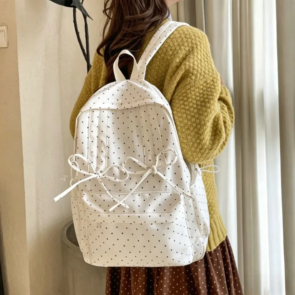 sac à dos y2k à pois, grande capacité, léger, minimaliste, avec nœud, durable, pour étudiants, école, voyage