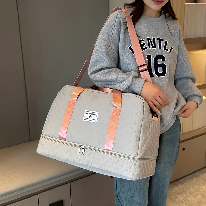 sac de sport de luxe, sac à main de grande capacité, initié et sac fourre-tout à bandoulière avec séparation de support sec, poches latérales pour touristes, voyage, salle de sport