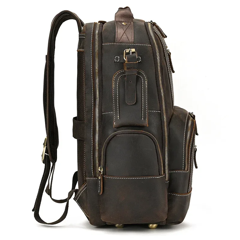 sac à dos de voyage en cuir véritable pour hommes, sac à dos de grande capacité, sacs à dos pour ordinateur portable masculin, mode de luxe, 15.6