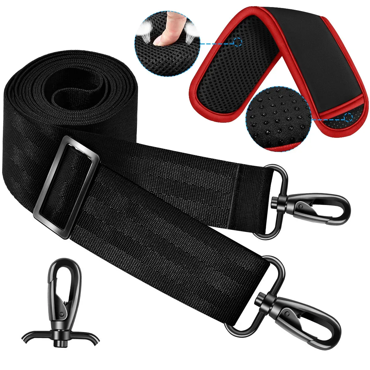 ceinture sac nylon noir rembourrée points supérieurs sacoche ordinateur portable bandoulière longueur réglable usage voyage