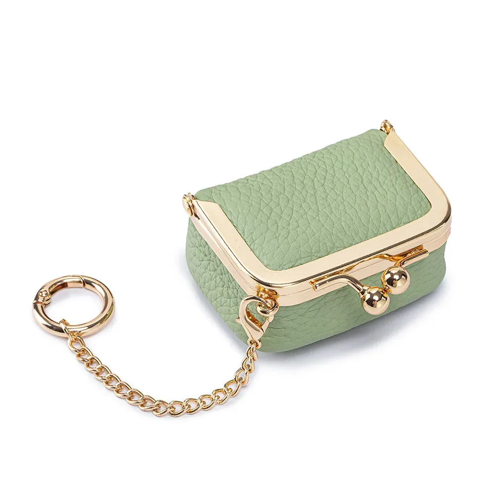 porte-monnaie miniature en cuir véritable avec fermoir à pression et chaîne, petite pochette à fermoir pour femmes, sac de rangement pour bijoux, porte-monnaie compact et solide.