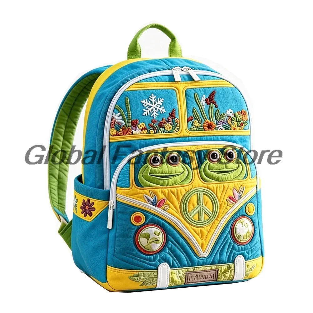 sac à dos matelassé hippie van avec imprimé vintage signe de paix, sac de voyage pour femmes et hommes, sac à dos d'extérieur