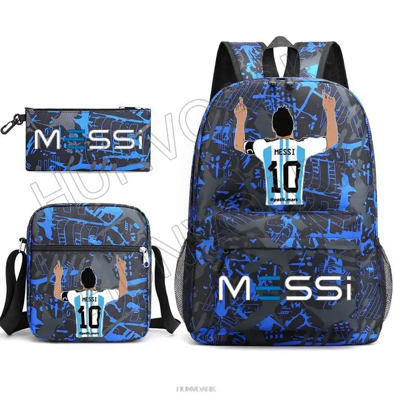 sac à dos super stars messi pour enfants, football, école, voyage, ordinateur portable, adolescents, étudiants, femmes, hommes, 3 pièces