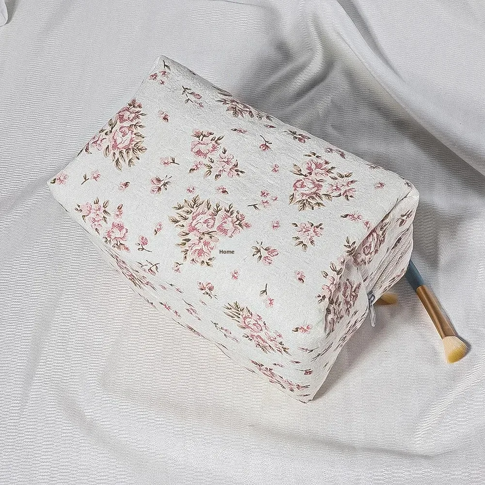 pochette cosmétique en dentelle de coton à nœud papillon floral, pochette de rangement portable pour rouge à lèvres, fermeture éclair, pour femmes, trousse de toilette de voyage