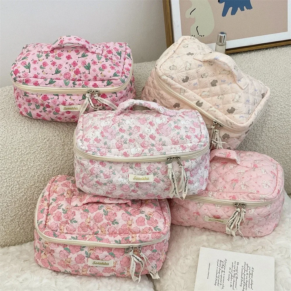 nouveau dessin animé dames sac de rangement de voyage rétro floral femmes sacs à cosmétiques mignon filles trousse de maquillage sac de maquillage sacs à main