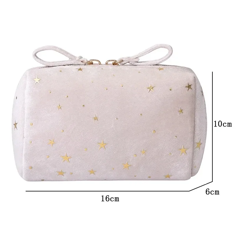 petit sac à cosmétiques de voyage portable, sac de rangement de cosmétiques en flanelle, sac à cosmétiques ciel étoilé de grande capacité pour femmes