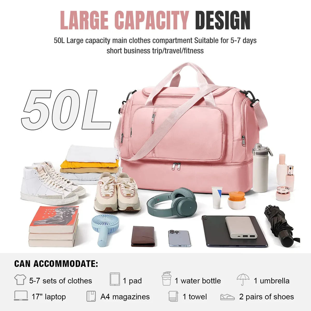 sac de voyage pour femmes - sac de voyage étanche de grande capacité à plusieurs poches, sac de sport, sac de voyage pour le week-end, sac de rangement pour vêtements