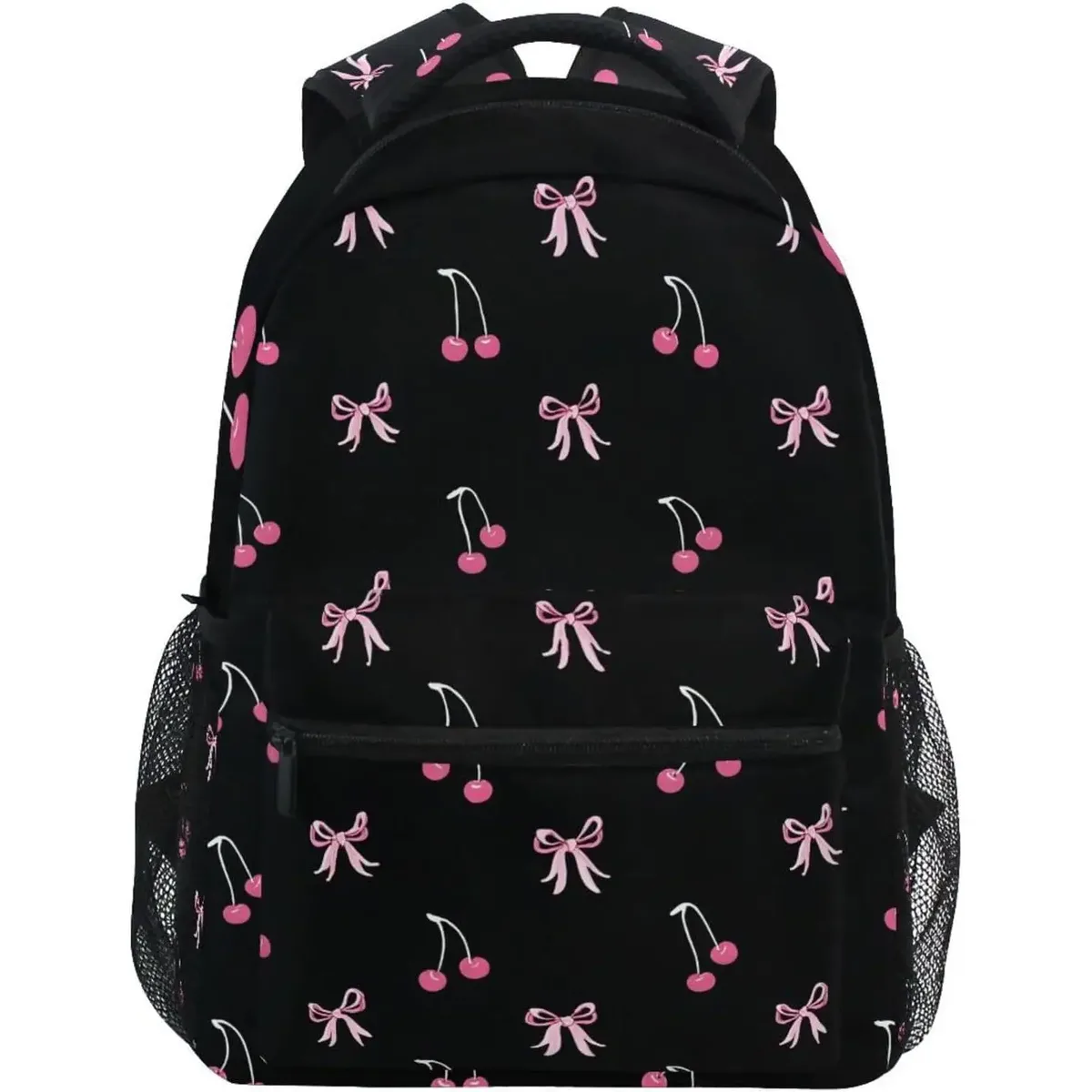 sacs à dos cerise avec nœud rose noir pour filles et garçons, sac d'école primaire pour enfants, sac à dos de voyage personnalisé de 3e, 4e et 5e année