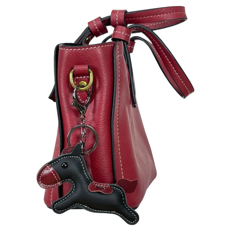 nouveau à la mode en cuir de vache véritable poney sac à main pendentif mignon cheval porte-clés sac à bagages accessoires porte-clés