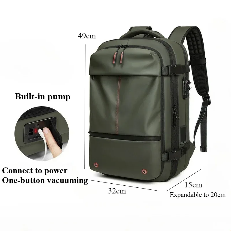 sac à dos de voyage pour homme, sacs à dos à compression sous vide, grande capacité, sacs pour ordinateur portable de 17 pouces, sacs à dos extensibles pour l'extérieur