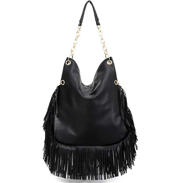 sacs à bandoulière à rivets pour femmes, sacs à main de grande capacité pour dames, sacs de messager féminins à long pompon, marque de créateur, mode initiée