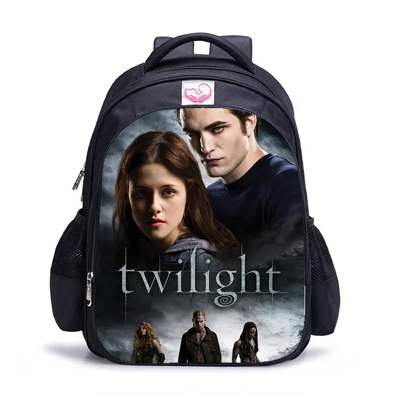 sac dos polyester twilight personnages imprimés pochette mesh latérale poche fendue ceinture air enfant adolescents usage école jour