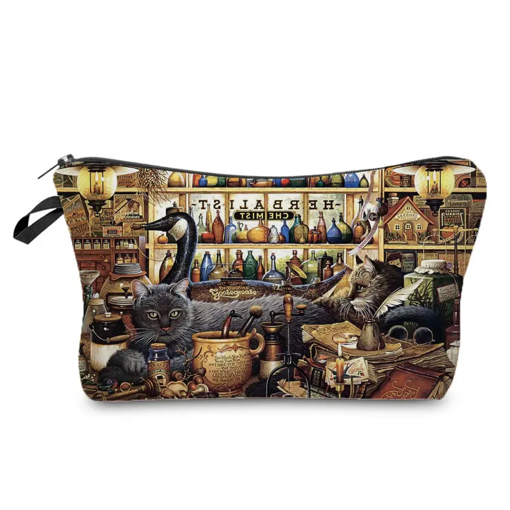 trousse de maquillage imprimée chat pour femme, peinture à l'huile, mode rétro, sacs à cosmétiques, haute qualité, étuis à crayons, sac cadeau portable, offre spéciale