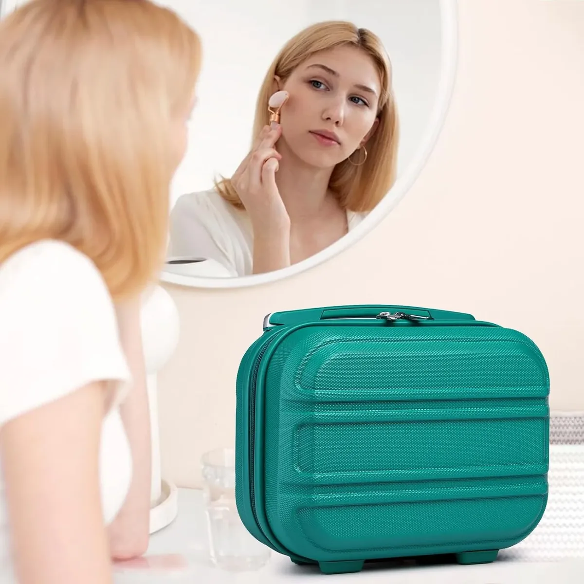 kono valise maquillage 12 pouces organisateur beauté, trousse de maquillage rigide avec compartiments pour cosmétiques, pinceaux et produits de soin