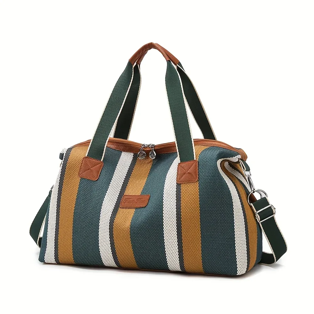 sac fourre-tout grande capacité en toile rayée tendance, sac à main de banlieue, sac de voyage, sac à bandoulière, sac à langer pour maman