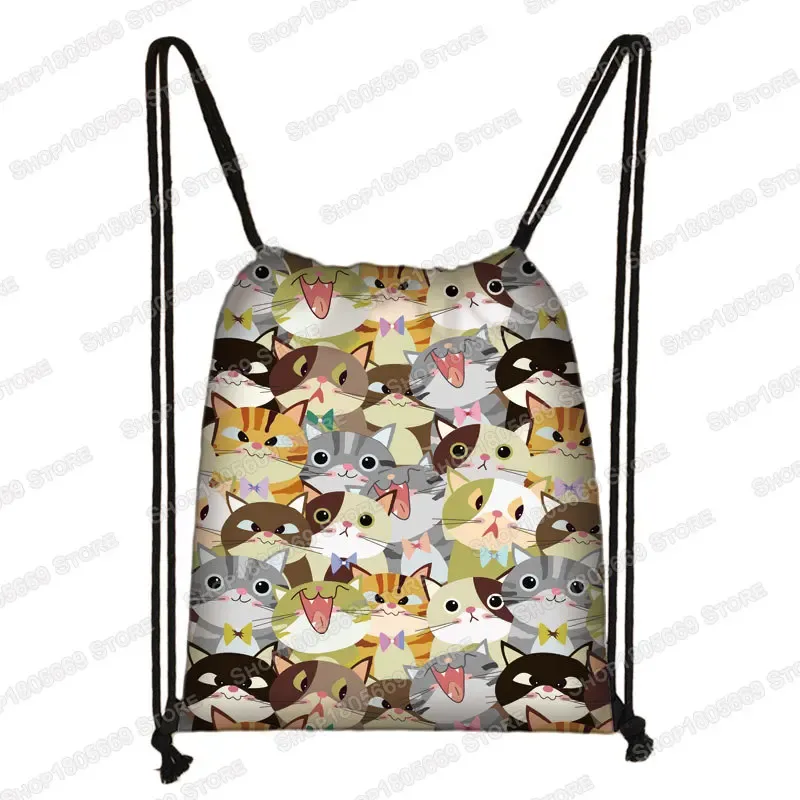kawaii dessin animé chien chat sac à dos femmes sacs à cordon toile sac à bandoulière pour voyage filles sac à dos sacs de rangement porte-chaussures