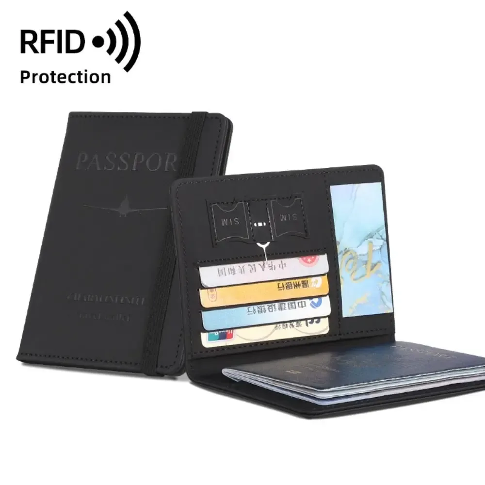 nouveau porte-passeport de couleur unie, blocage rfid, fente pour billet, clip, housse de protection, sac pour cartes de voyage en cuir