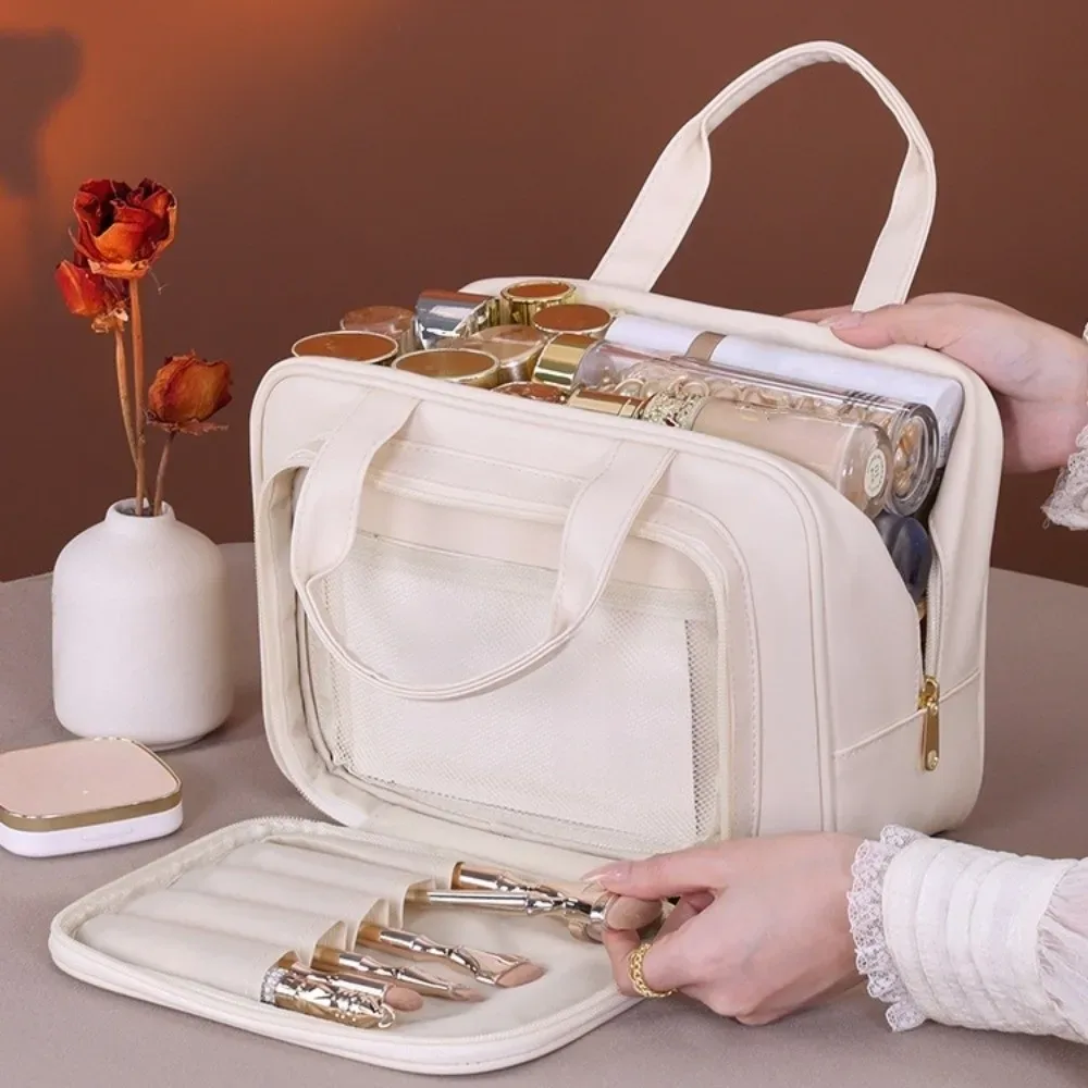 sac de rangement simple pour maquillage, poignée, grande capacité, conteneur cosmétique, multifonctionnel, portable, trousse de toilette de voyage, rangement pour câbles de données