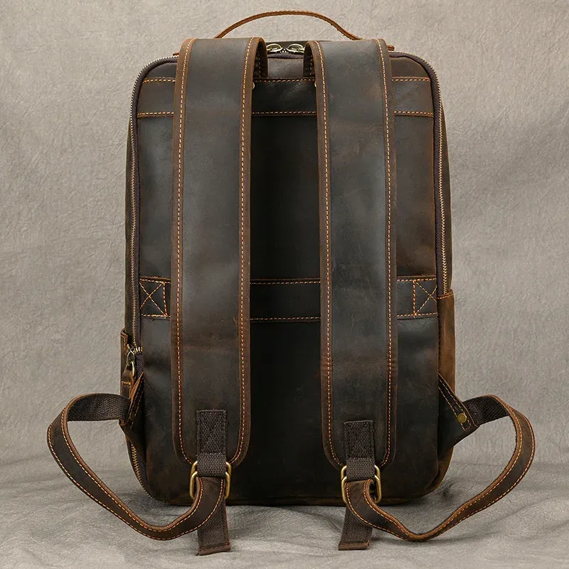 sac à dos de voyage vintage en cuir à double fermeture éclair pour homme, sacoche de voyage faite à la main