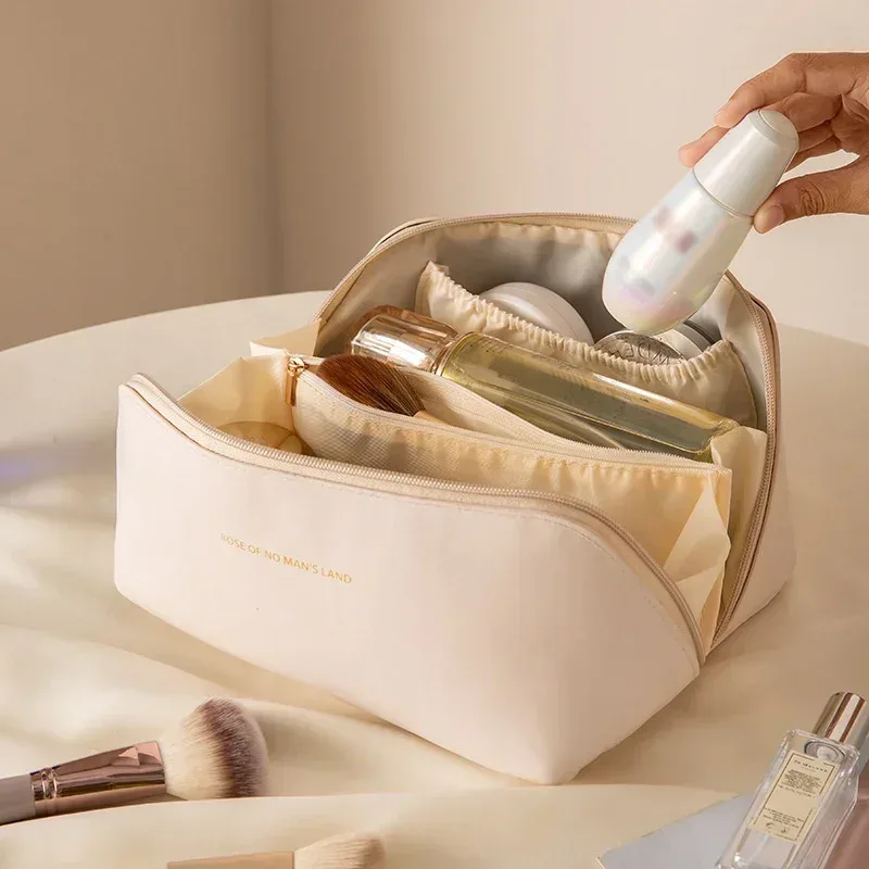 1pc grande trousse de toilette imperméable à fermeture éclair grande capacité avec compartiments, poignée et fonction organisateur