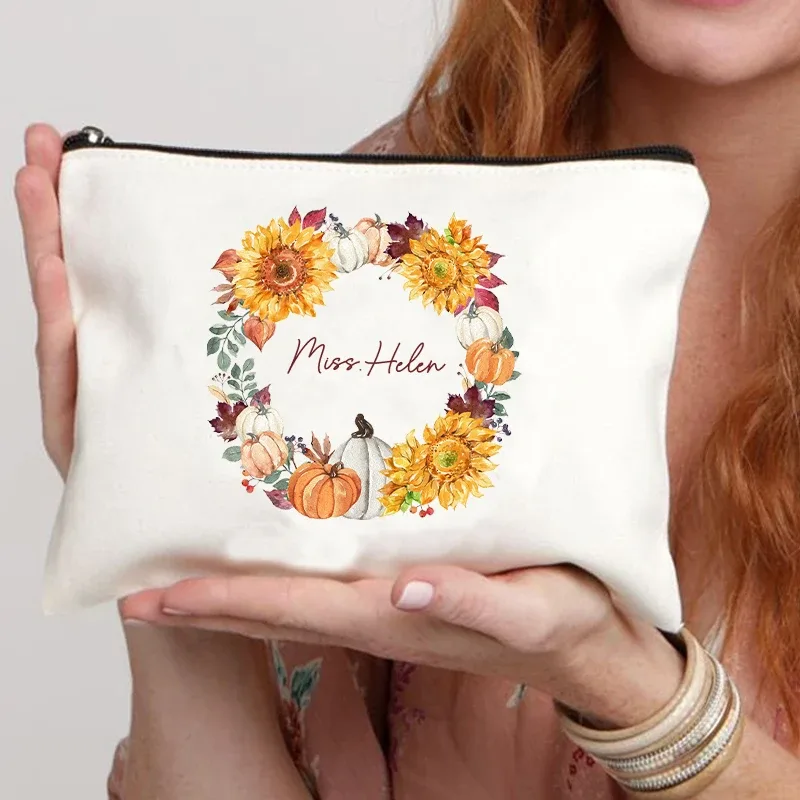 guirlande nom personnalisé toile sac cosmétique voyage fermeture éclair rangement trousses de toilette rétro trousse à crayons enseignant mariée cadeau personnaliser