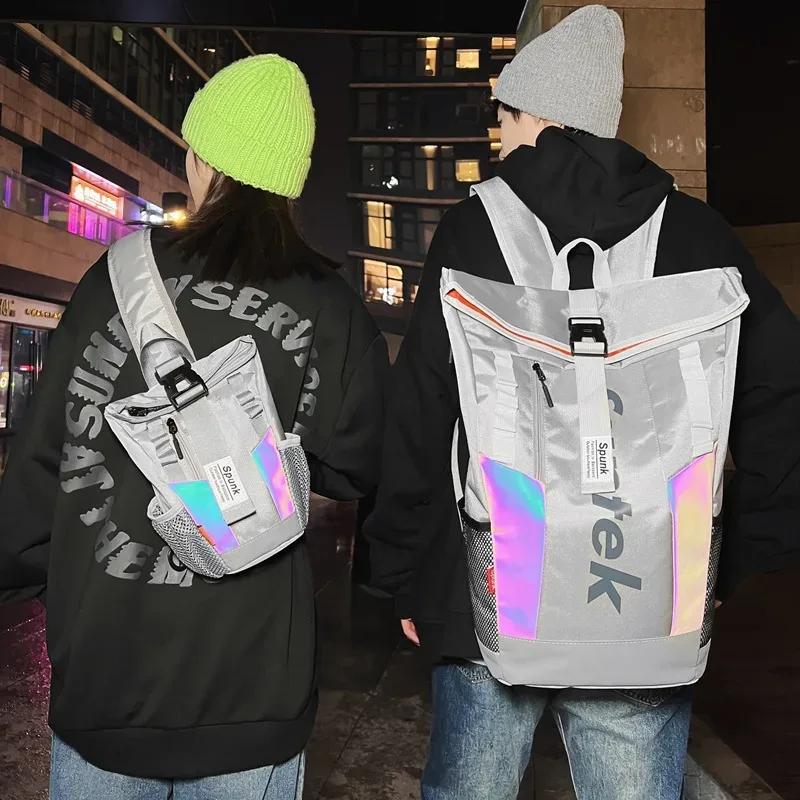 techwear style tactique hip hop coloré réfléchissant sac à dos hommes femmes sport voyage ordinateur portable sac d'école nuit sécurité sac à bandoulière