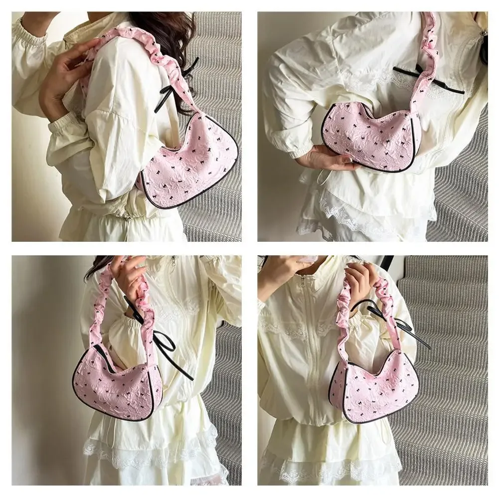 sac à bandoulière rose blanc, grande capacité, sacoche à nœud papillon, joli sac à main sous les bras pour adolescentes, école, collège, tenue décontractée l1q0