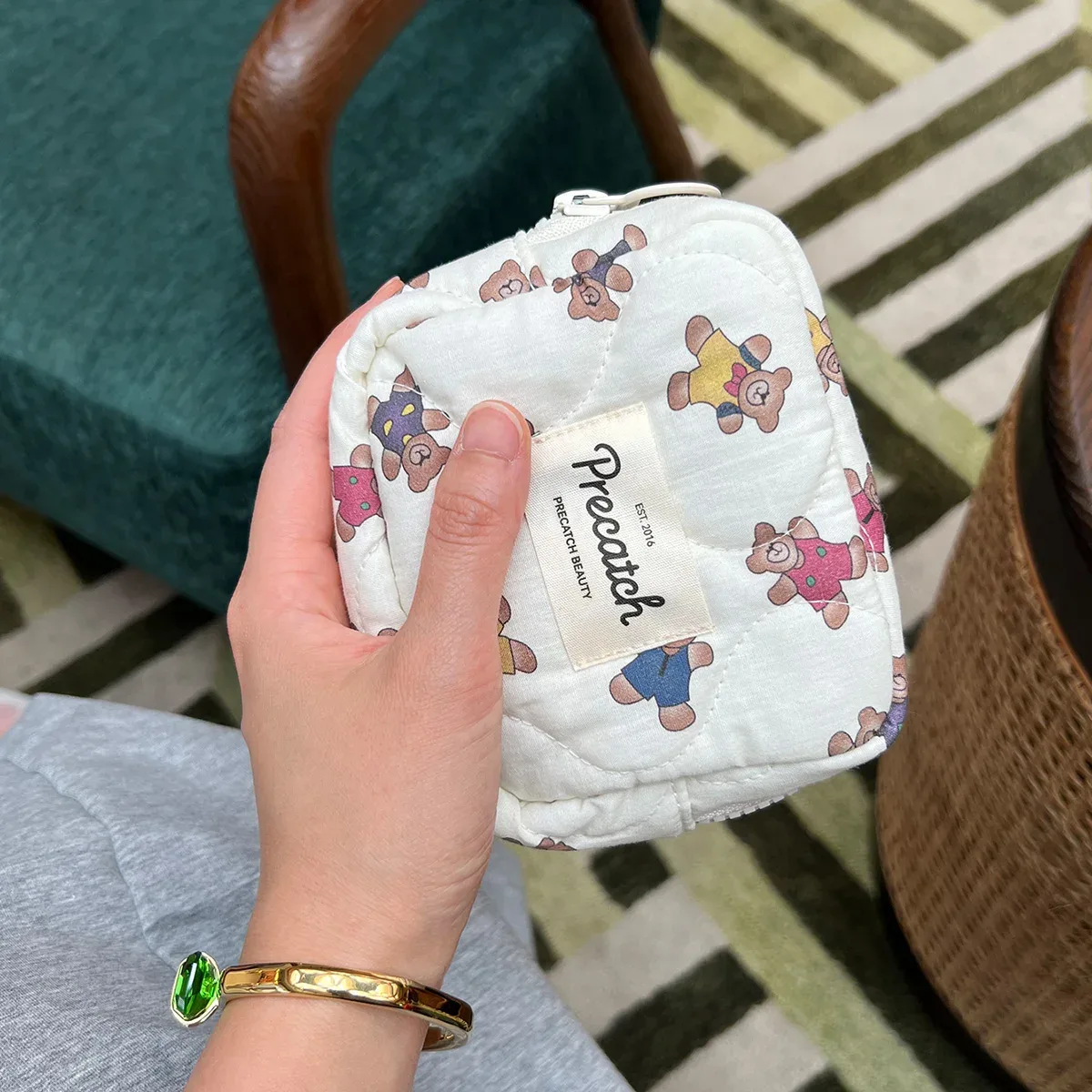 petit mini sac à cosmétiques imprimé dessin animé, parfum, bouche rouge, coussin d'air, produits de soins de la peau, sac de rangement pour serviettes de tante