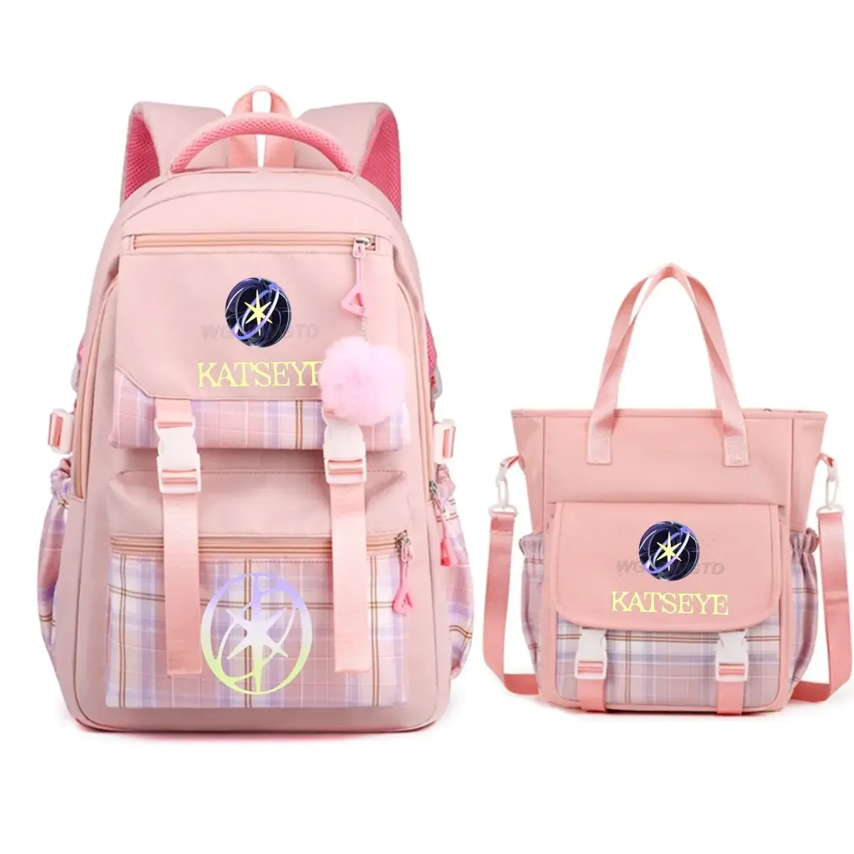 sac à dos kpop katseye imprimé 2 pièces y2k coréen ulzzang pour adolescentes avec sac messager, sac à dos de voyage tendance pour femmes