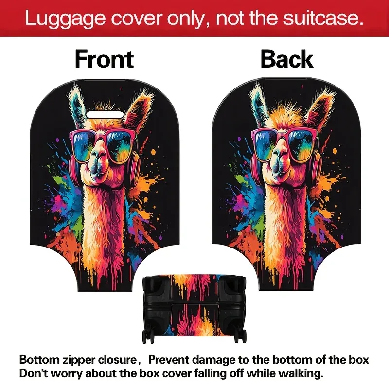 housse de bagage colorée à imprimé alpaga, accessoire de voyage anti-poussière et extensible, convient aux valises de 18 à 32 pouces