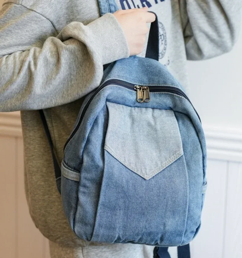 nouveau sac à dos en denim brodé avec n'importe quel nom, sac de voyage personnalisé à la mode avec couleur contrastée pour les déplacements et les loisirs en plein air