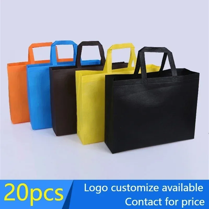 Lot de 20 sacs fourre-tout non tissés, sac de shopping durable et écologique avec poignées pour les courses, possibilité d'impression personnalisée du logo.